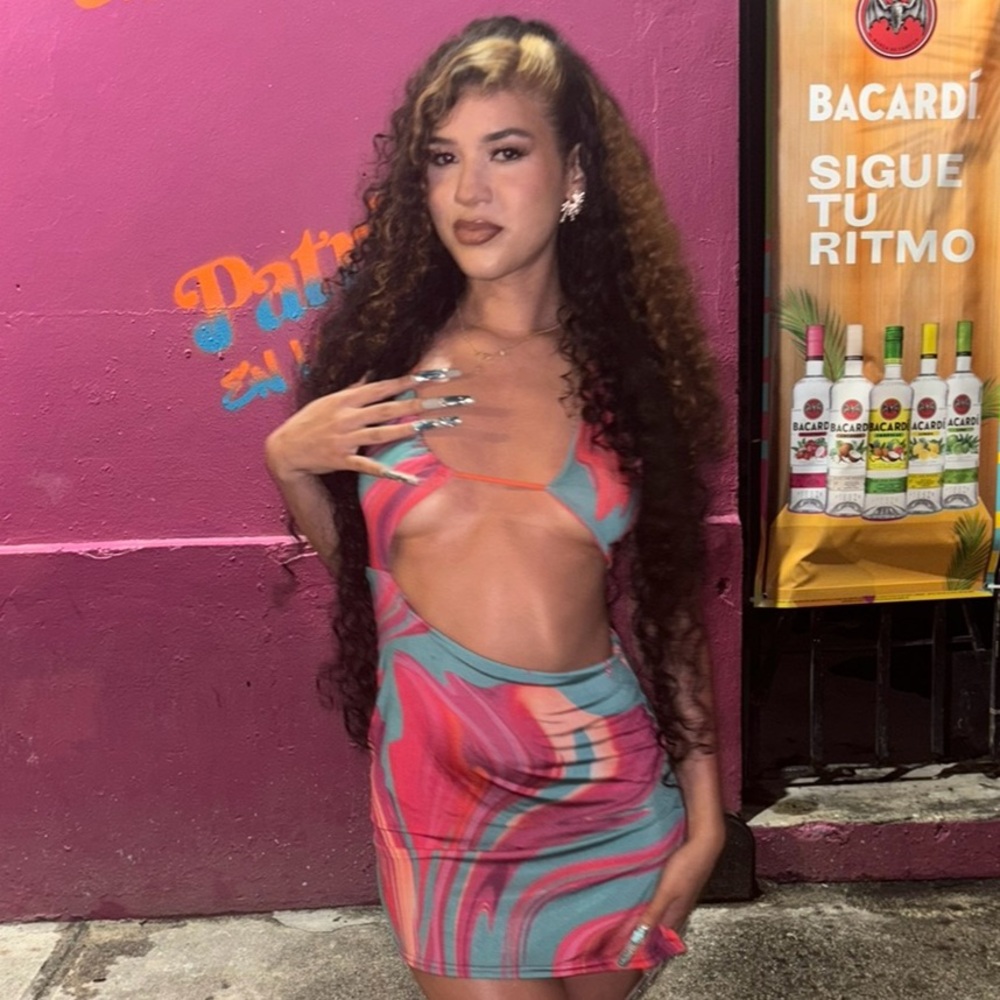 Colorful asymmetrical mini dress